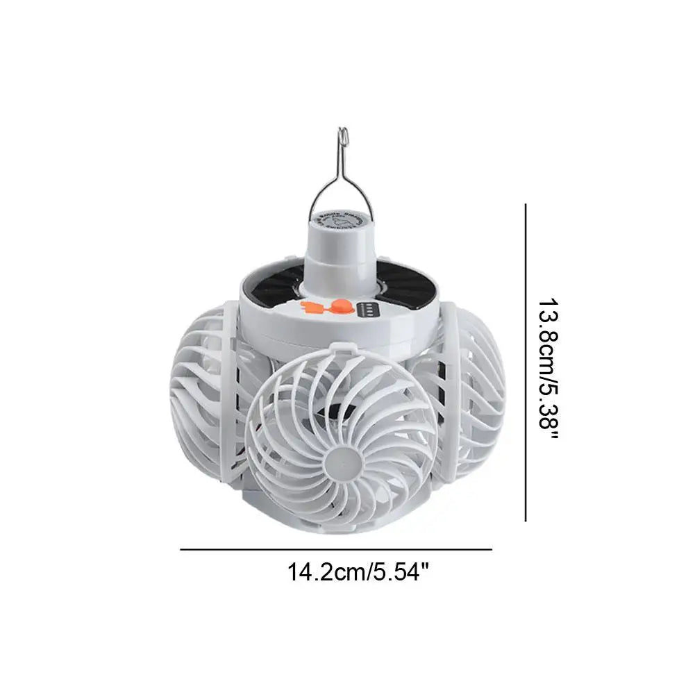 Portable Foldable Ceiling Fan Light LED Solar Bulb Lamp With 4 Mini Fan For Outdoor Camping Cooling Fan Night Light