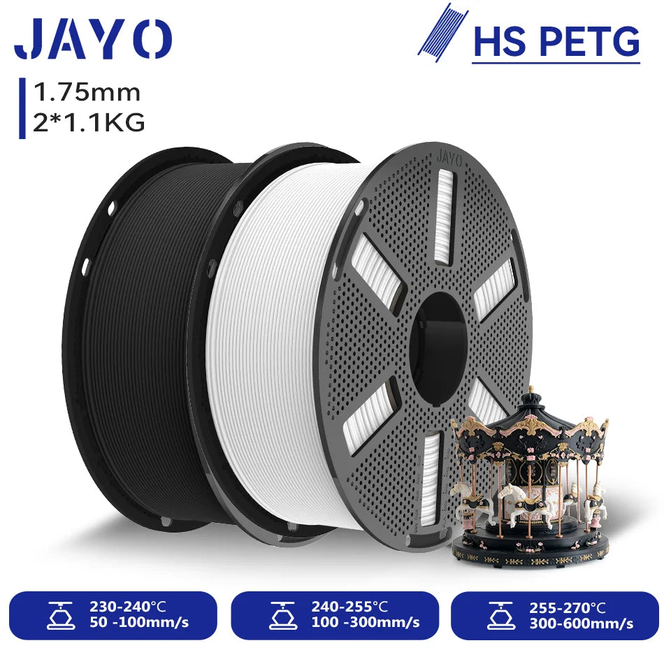 JAYO 2.2KG High Speed Matte PETG 3D Printer Filament High Flow Speedy 50-600mm/s Matte Effect PETG 3D Printing Mateials for 3D Printer & Pen