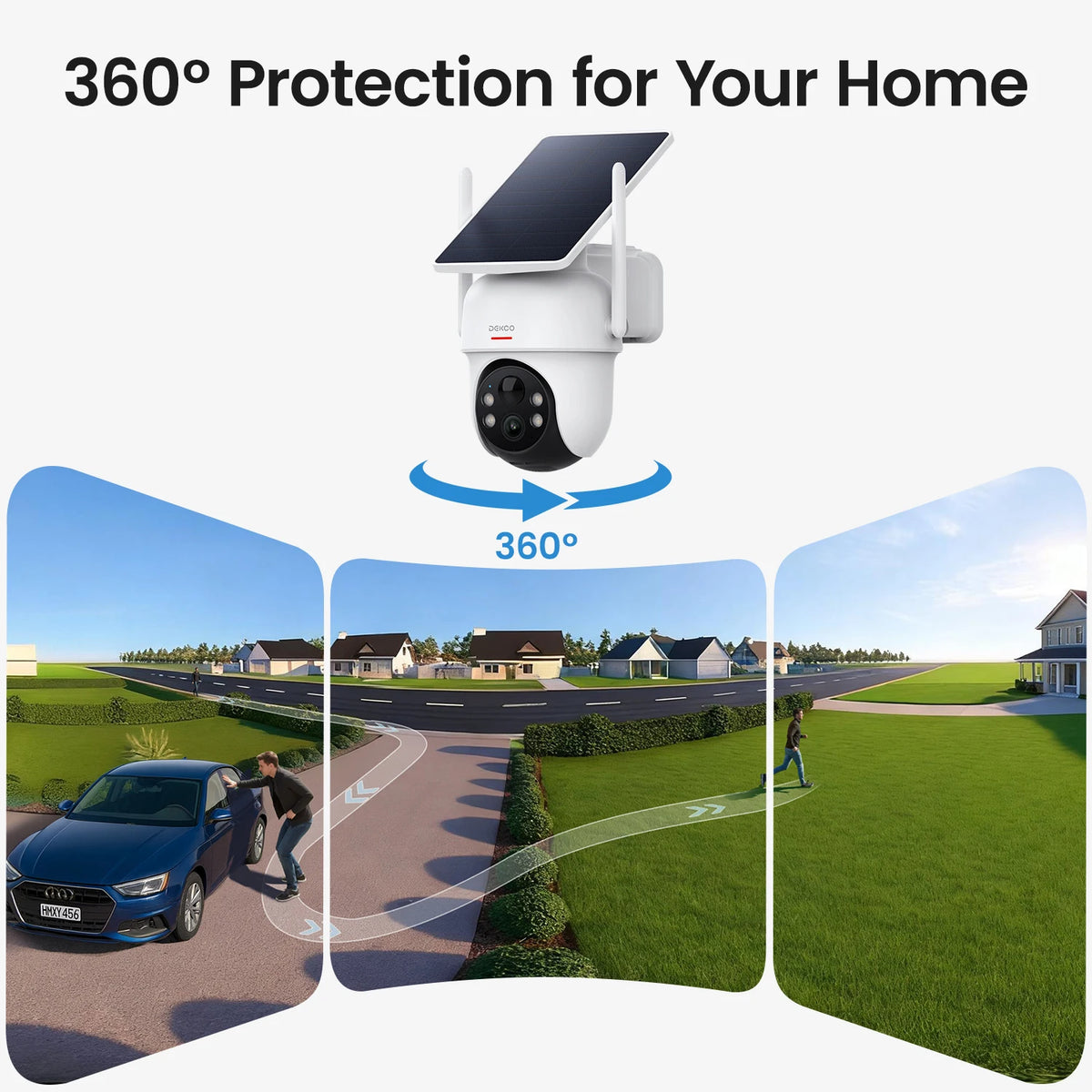 Dekco 3MP Solar Camera System 2 Cam Kit Wireless Cam System Surveillance Wifi PTZ Camera Set with Home Hub Support Alex