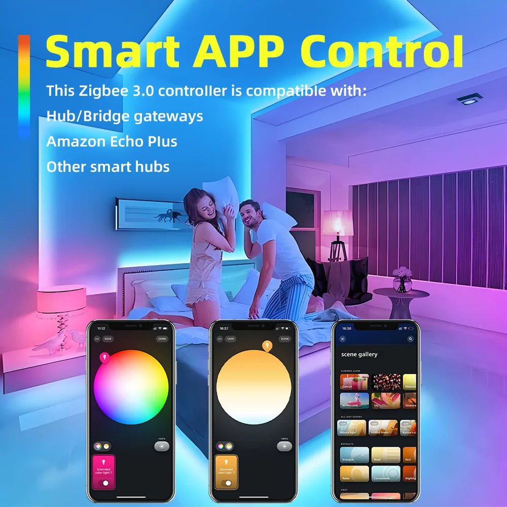 DOMRAEM Zigbee 3.0 5 in 1 LED Strip Controller DIMMER CCT RGB RGBW RGBCCT PWM Compatible with HU*E SmartThings APP Voice 20A Max
