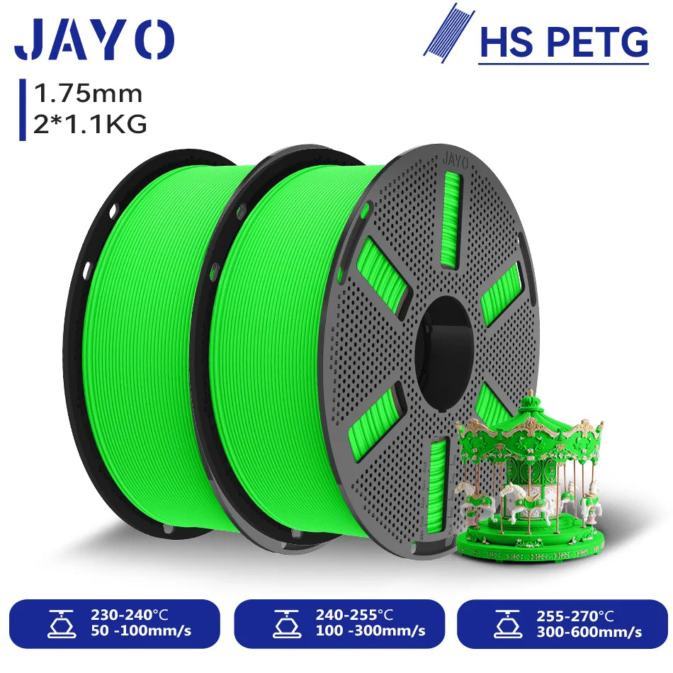 JAYO 2.2KG High Speed Matte PETG 3D Printer Filament High Flow Speedy 50-600mm/s Matte Effect PETG 3D Printing Mateials for 3D Printer & Pen