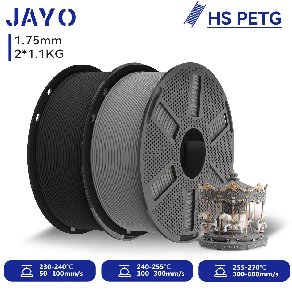 JAYO 2.2KG High Speed Matte PETG 3D Printer Filament High Flow Speedy 50-600mm/s Matte Effect PETG 3D Printing Mateials for 3D Printer & Pen