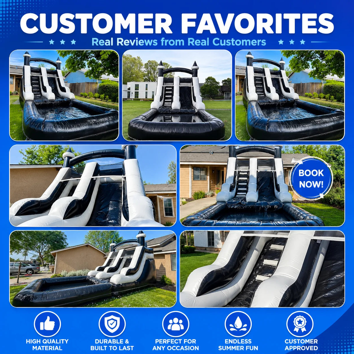 VANCEN (Without Blower) Commercial Inflatable PVC Water Slide Bouncer Castle for Outdoor Backyard Garden Summer Water Play Slide for Kids And Adults Party Entertainment