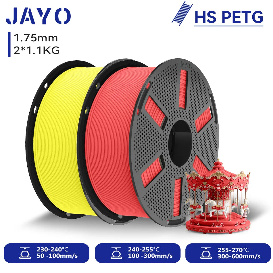 JAYO 2.2KG High Speed Matte PETG 3D Printer Filament High Flow Speedy 50-600mm/s Matte Effect PETG 3D Printing Mateials for 3D Printer & Pen
