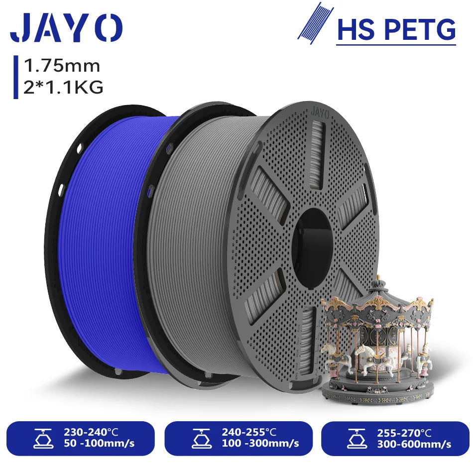 JAYO 2.2KG High Speed Matte PETG 3D Printer Filament High Flow Speedy 50-600mm/s Matte Effect PETG 3D Printing Mateials for 3D Printer & Pen