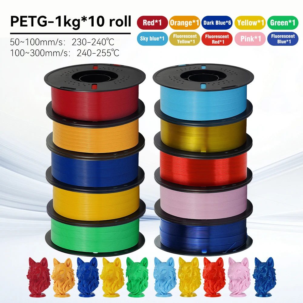 KINGROON 10KG 1.75mm PETG Filament High Quality 3D Printing Eco-friendly Plastic Material Vacuum Packaging 3D Printer Filament Fast Shipping
