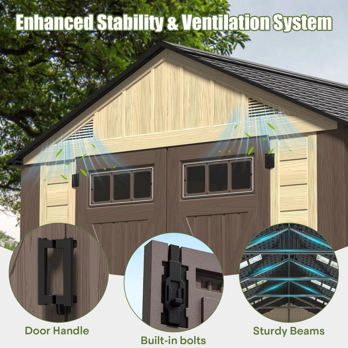 8x6/8/10/12 FT Outdoor Storage Shed, Large Plastic Tool Shed with Floor, Lockable Double Doors & Skylights, Garden Storage House for Lawn Mower, Bikes & Yard Equipment