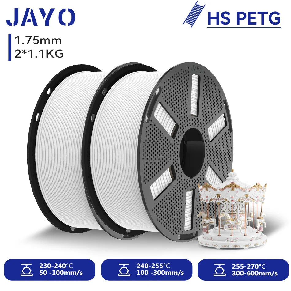 JAYO 2.2KG High Speed Matte PETG 3D Printer Filament High Flow Speedy 50-600mm/s Matte Effect PETG 3D Printing Mateials for 3D Printer & Pen