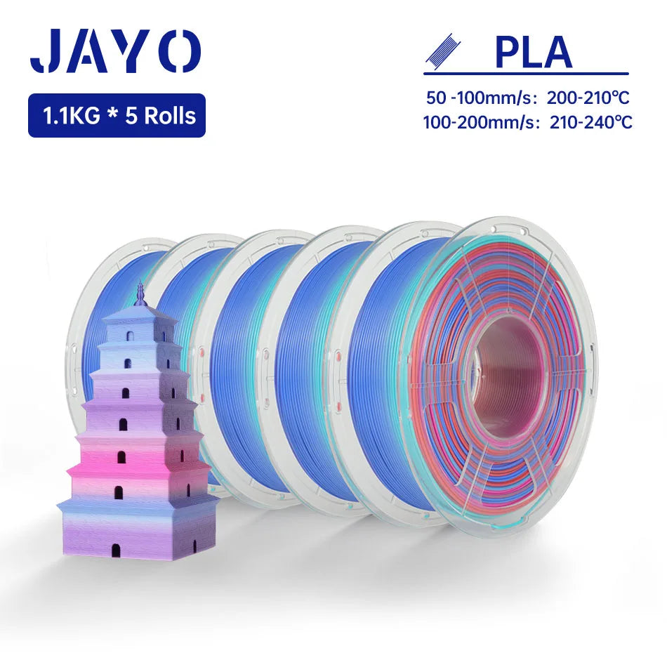 JAYO PLA Filament 1.75MM 5Rolls 3D Printer Filament PLA 100% No Bubble for FDM Coloful 3D Printing Material DIY Gift