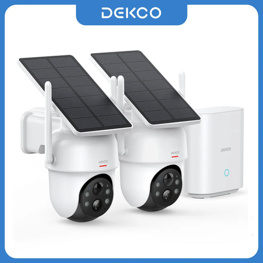 Dekco 3MP Solar Camera System 2 Cam Kit Wireless Cam System Surveillance Wifi PTZ Camera Set with Home Hub Support Alex