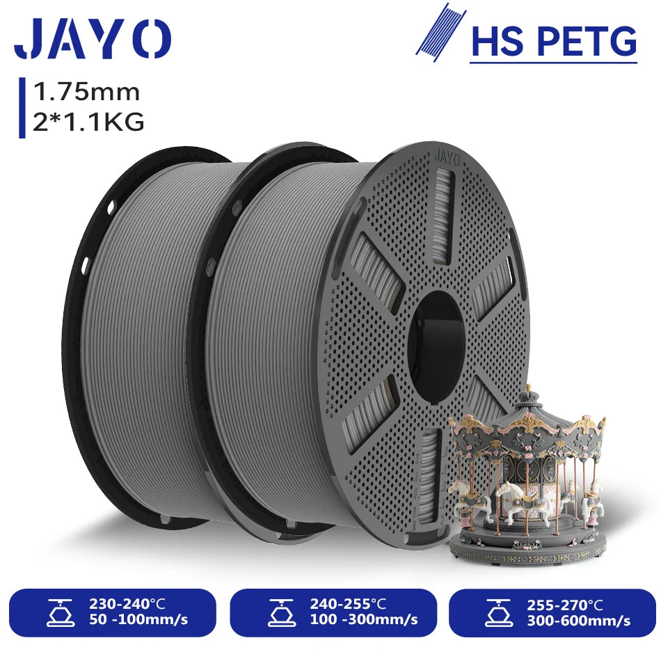 JAYO 2.2KG High Speed Matte PETG 3D Printer Filament High Flow Speedy 50-600mm/s Matte Effect PETG 3D Printing Mateials for 3D Printer & Pen