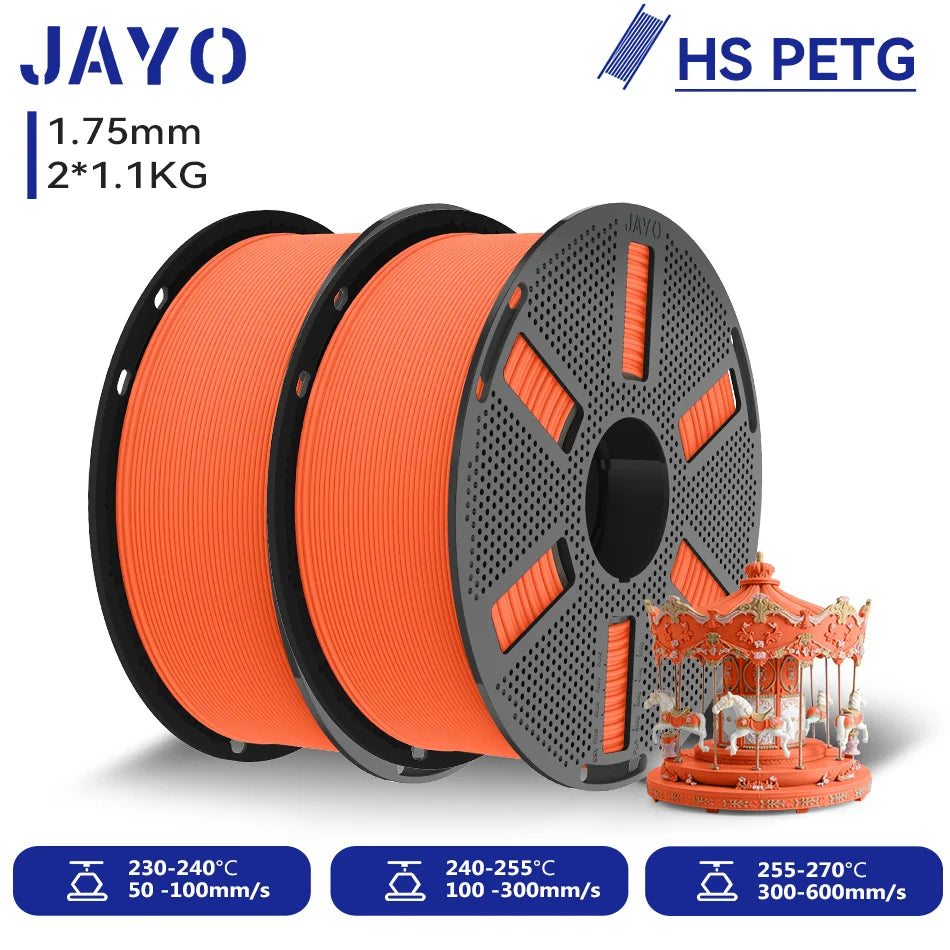 JAYO 2.2KG High Speed Matte PETG 3D Printer Filament High Flow Speedy 50-600mm/s Matte Effect PETG 3D Printing Mateials for 3D Printer & Pen