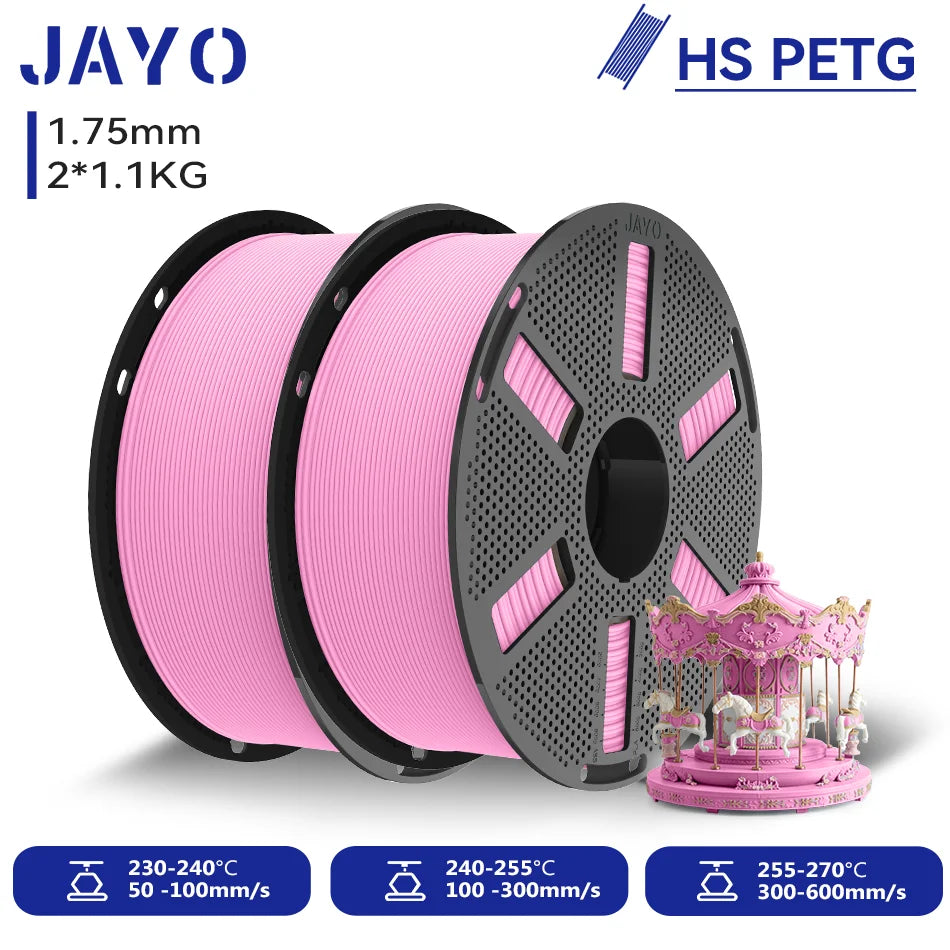 JAYO 2.2KG High Speed Matte PETG 3D Printer Filament High Flow Speedy 50-600mm/s Matte Effect PETG 3D Printing Mateials for 3D Printer & Pen