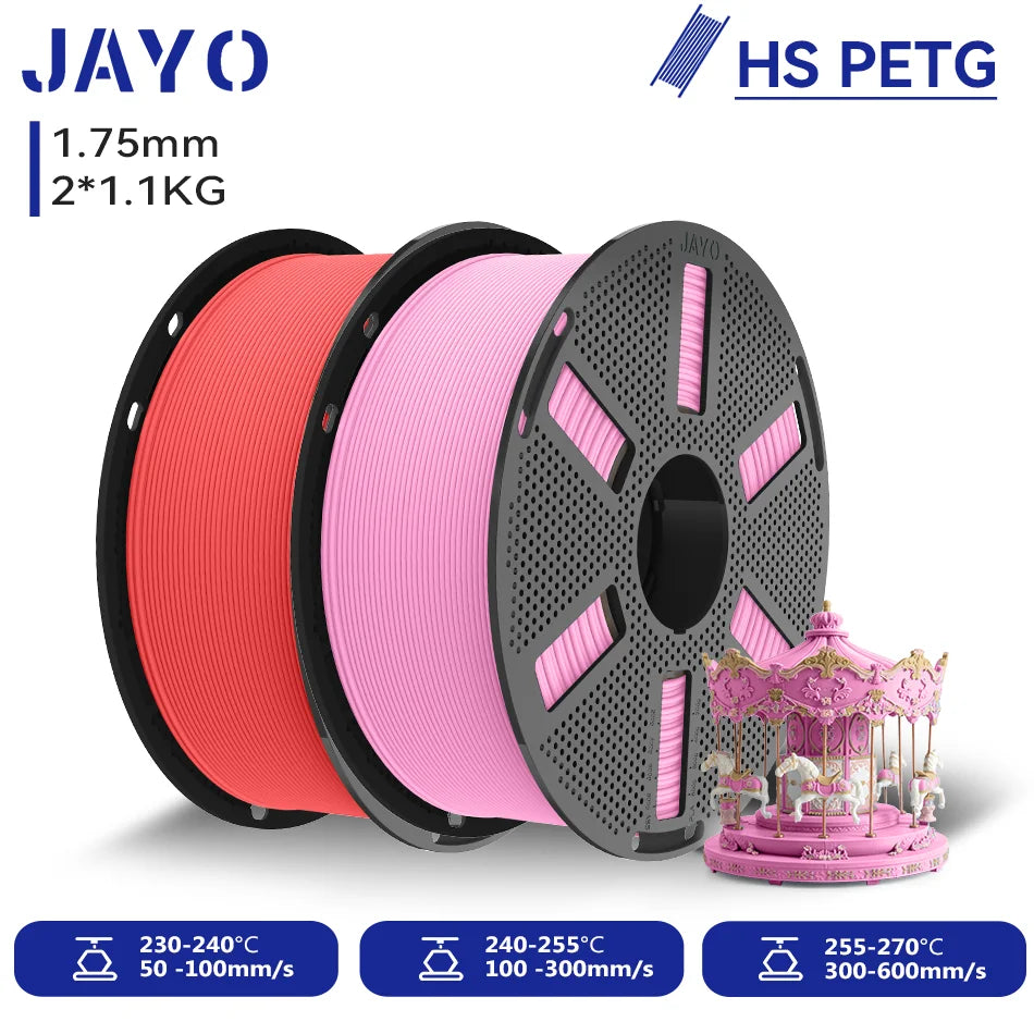 JAYO 2.2KG High Speed Matte PETG 3D Printer Filament High Flow Speedy 50-600mm/s Matte Effect PETG 3D Printing Mateials for 3D Printer & Pen
