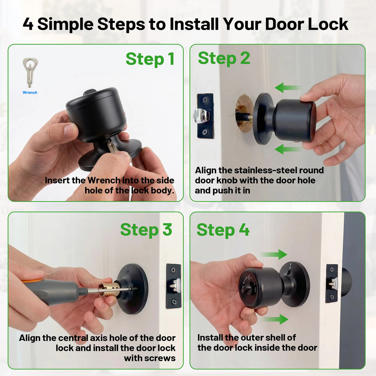 YFK Smart Door Lock Knob Fingerprint Unlock Keyless Entry Tuya App Control Matte Black Front Door Bedroom Home Security