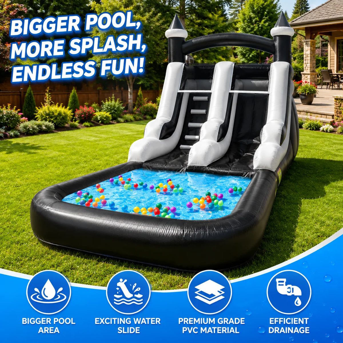 VANCEN (Without Blower) Commercial Inflatable PVC Water Slide Bouncer Castle for Outdoor Backyard Garden Summer Water Play Slide for Kids And Adults Party Entertainment