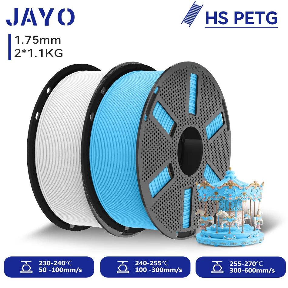 JAYO 2.2KG High Speed Matte PETG 3D Printer Filament High Flow Speedy 50-600mm/s Matte Effect PETG 3D Printing Mateials for 3D Printer & Pen