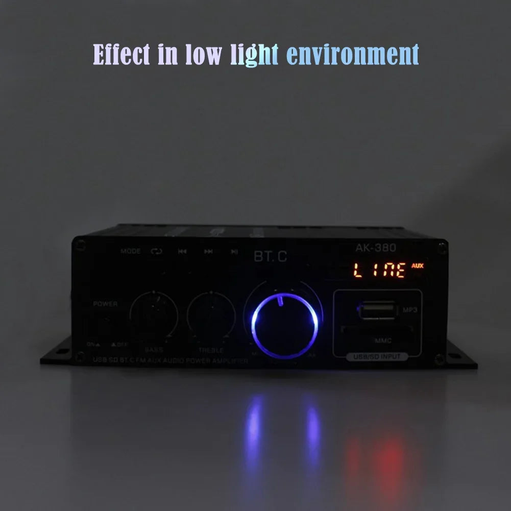 AK-380 800W Home Car Power Amplifier 2 Channel Bluetooth 5.0 Audio Digital Amplifier FM USB Remote Control HIFI Stereo Subwoofer