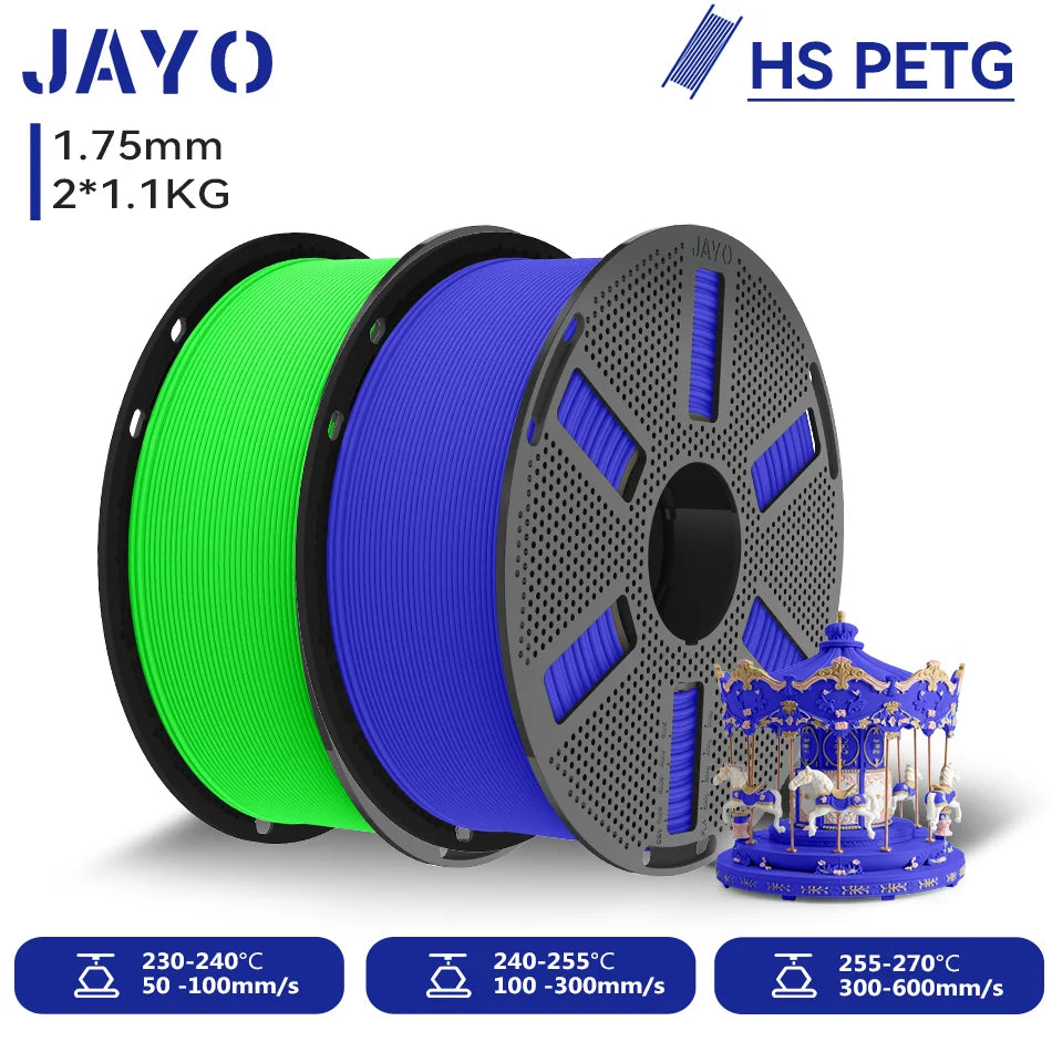 JAYO 2.2KG High Speed Matte PETG 3D Printer Filament High Flow Speedy 50-600mm/s Matte Effect PETG 3D Printing Mateials for 3D Printer & Pen