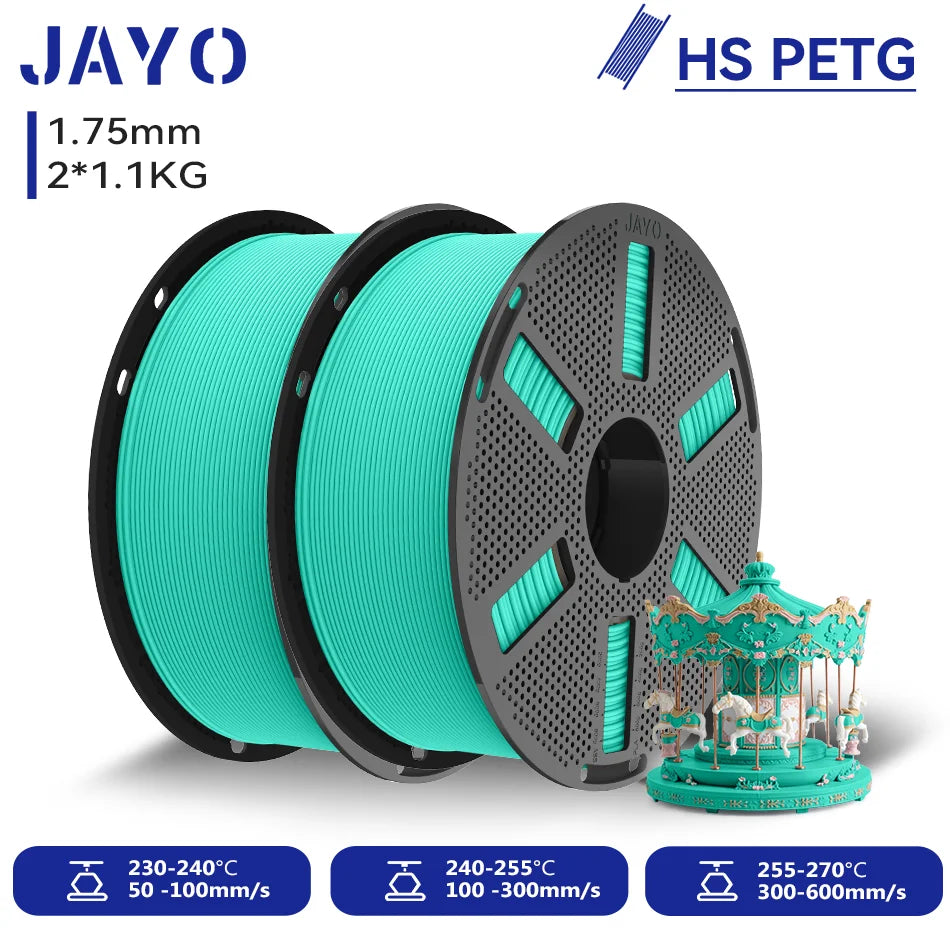JAYO 2.2KG High Speed Matte PETG 3D Printer Filament High Flow Speedy 50-600mm/s Matte Effect PETG 3D Printing Mateials for 3D Printer & Pen
