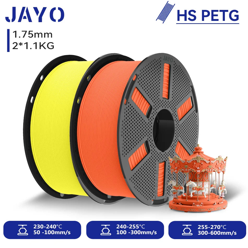 JAYO 2.2KG High Speed Matte PETG 3D Printer Filament High Flow Speedy 50-600mm/s Matte Effect PETG 3D Printing Mateials for 3D Printer & Pen