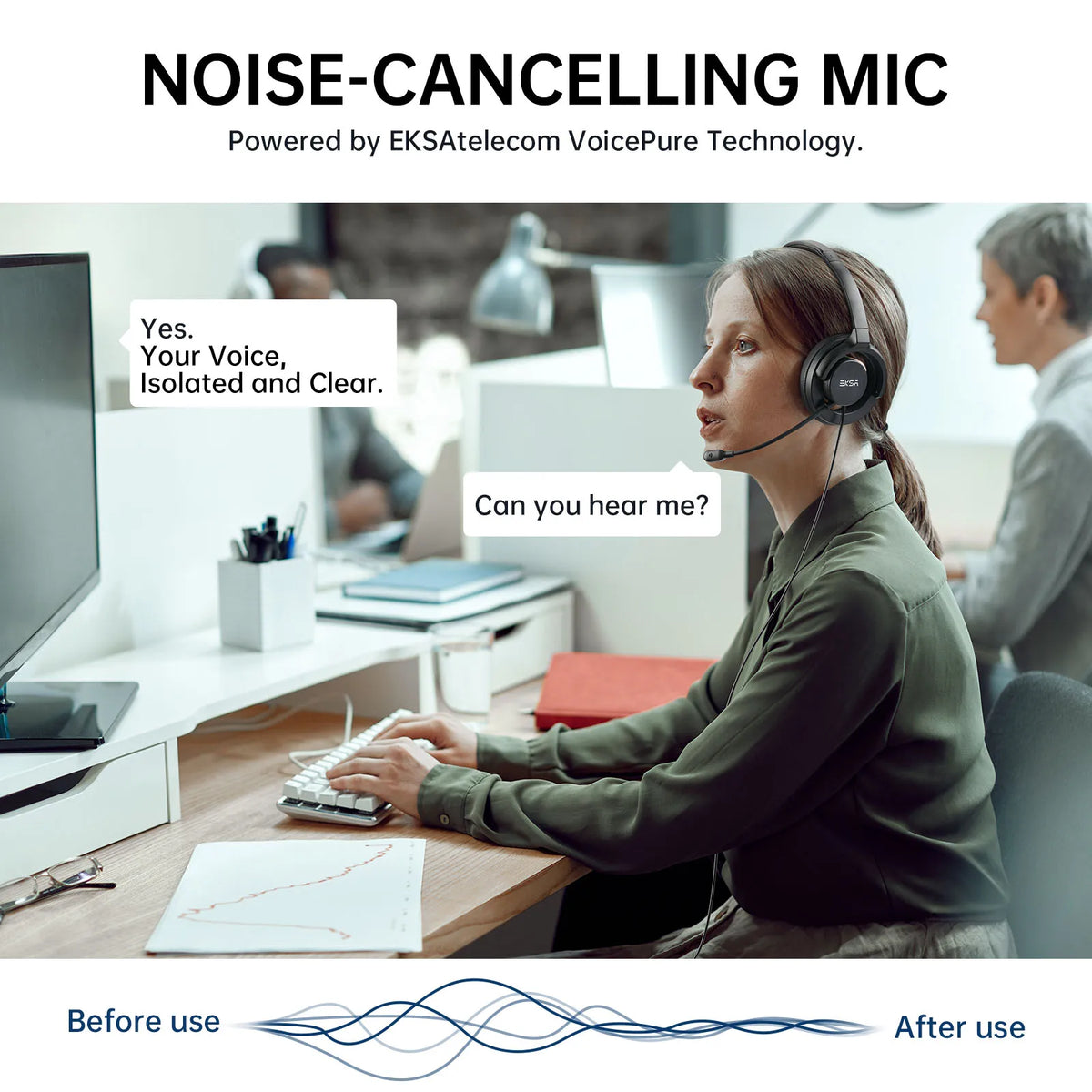 EKSA H27 Open Ear Office Headset USB-A/Type C Wired Headphones with ENC Call Noise Cancelling Microphone for PC/Phone