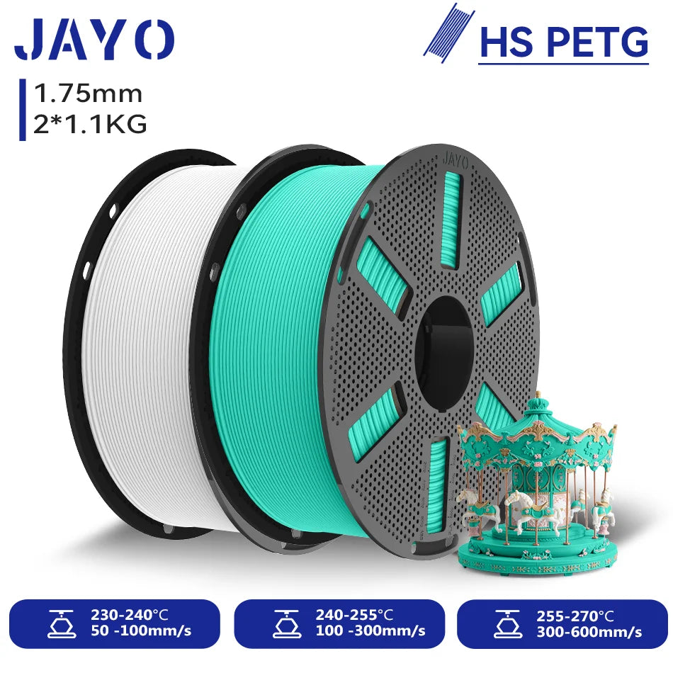 JAYO 2.2KG High Speed Matte PETG 3D Printer Filament High Flow Speedy 50-600mm/s Matte Effect PETG 3D Printing Mateials for 3D Printer & Pen