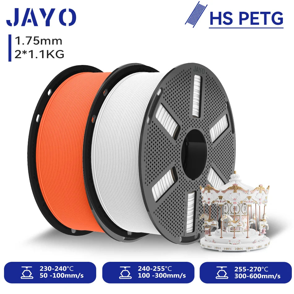 JAYO 2.2KG High Speed Matte PETG 3D Printer Filament High Flow Speedy 50-600mm/s Matte Effect PETG 3D Printing Mateials for 3D Printer & Pen