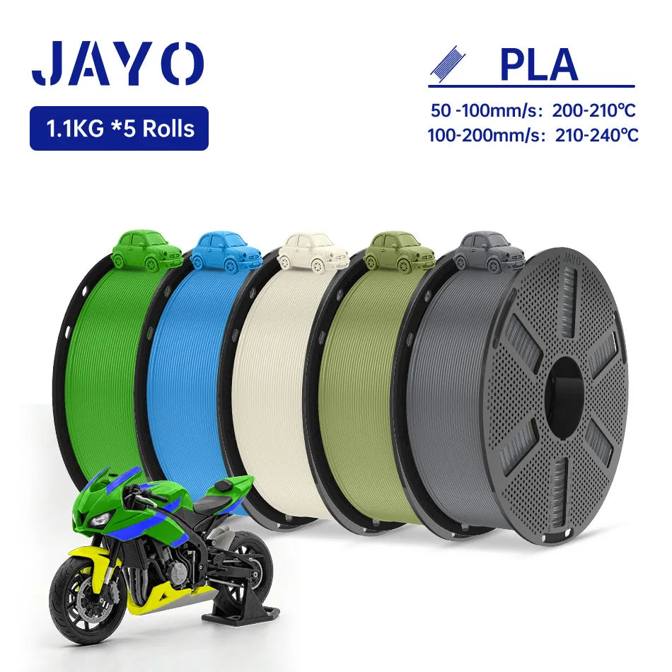 JAYO PLA Filament 1.75MM 5Rolls 3D Printer Filament PLA 100% No Bubble for FDM Coloful 3D Printing Material DIY Gift
