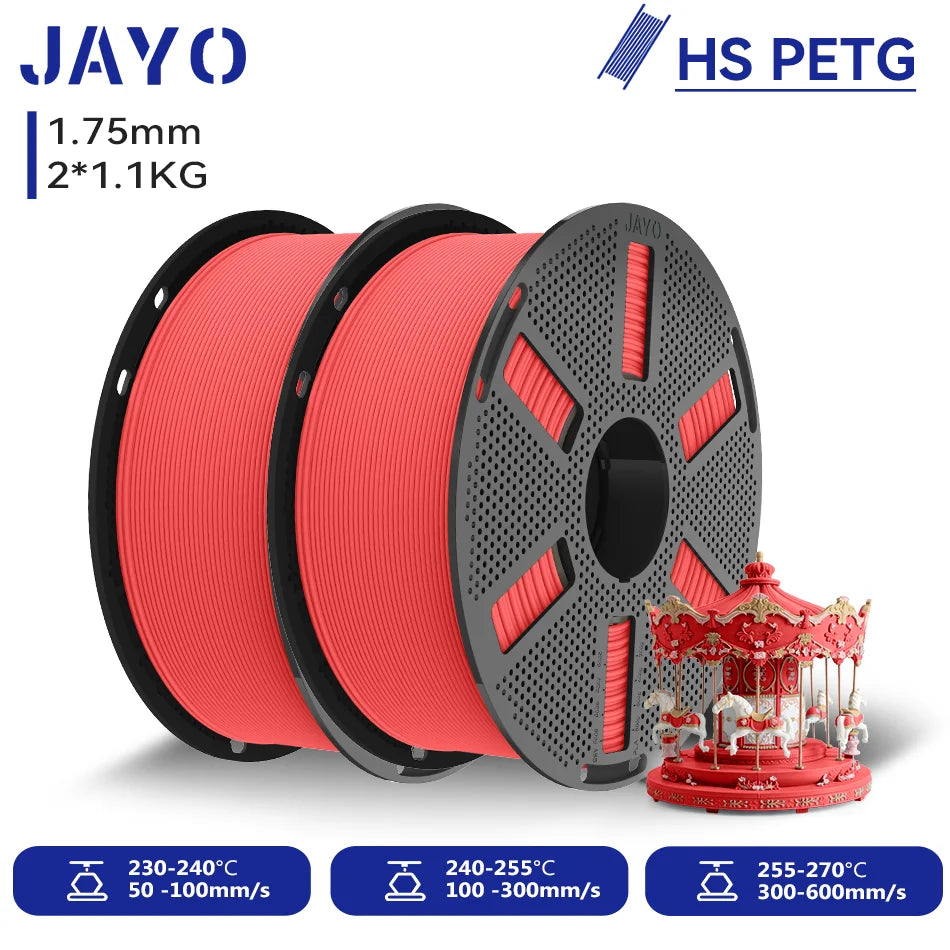 JAYO 2.2KG High Speed Matte PETG 3D Printer Filament High Flow Speedy 50-600mm/s Matte Effect PETG 3D Printing Mateials for 3D Printer & Pen