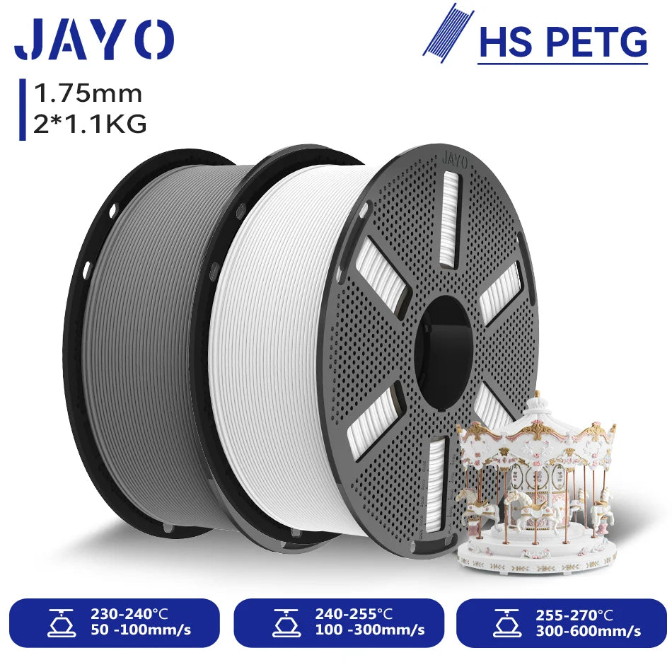 JAYO 2.2KG High Speed Matte PETG 3D Printer Filament High Flow Speedy 50-600mm/s Matte Effect PETG 3D Printing Mateials for 3D Printer & Pen