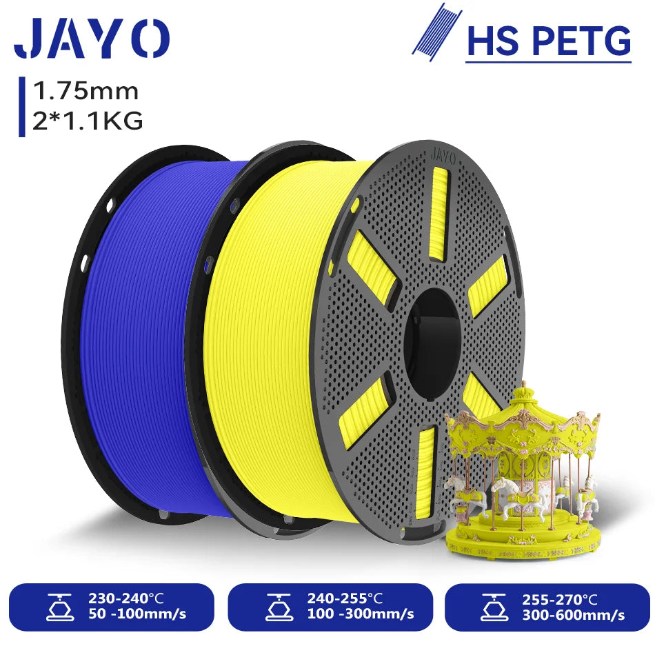 JAYO 2.2KG High Speed Matte PETG 3D Printer Filament High Flow Speedy 50-600mm/s Matte Effect PETG 3D Printing Mateials for 3D Printer & Pen