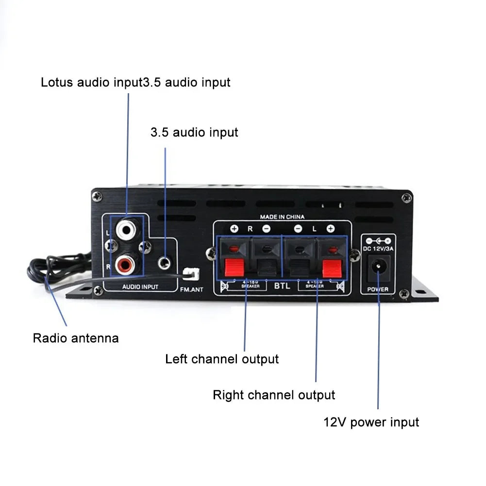 AK-380 800W Home Car Power Amplifier 2 Channel Bluetooth 5.0 Audio Digital Amplifier FM USB Remote Control HIFI Stereo Subwoofer