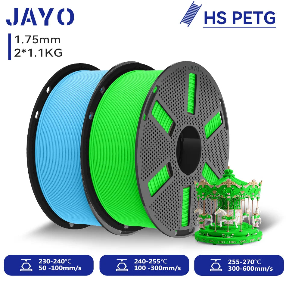 JAYO 2.2KG High Speed Matte PETG 3D Printer Filament High Flow Speedy 50-600mm/s Matte Effect PETG 3D Printing Mateials for 3D Printer & Pen