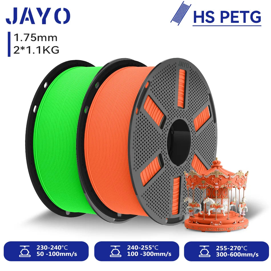JAYO 2.2KG High Speed Matte PETG 3D Printer Filament High Flow Speedy 50-600mm/s Matte Effect PETG 3D Printing Mateials for 3D Printer & Pen