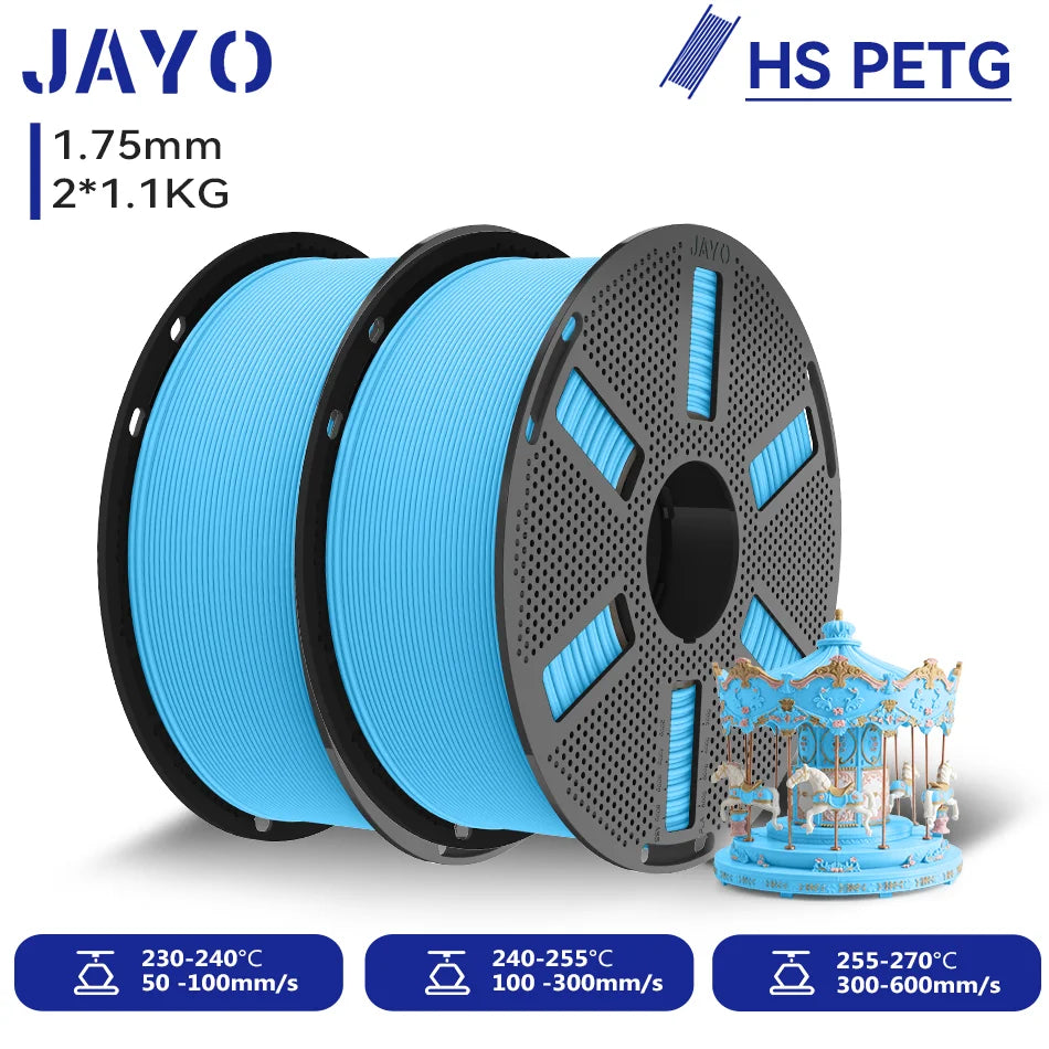 JAYO 2.2KG High Speed Matte PETG 3D Printer Filament High Flow Speedy 50-600mm/s Matte Effect PETG 3D Printing Mateials for 3D Printer & Pen
