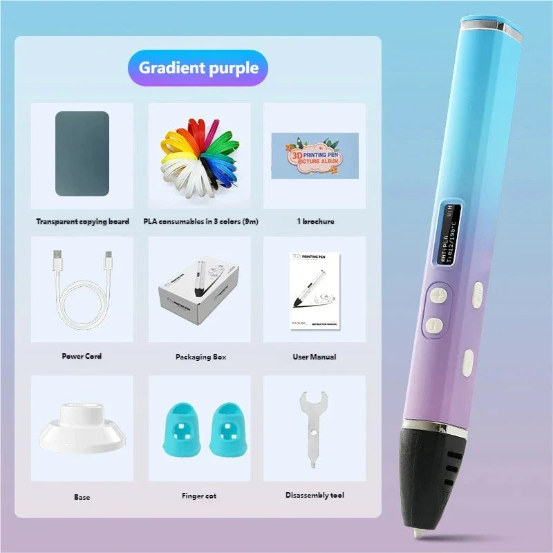 3D Printing Pen OLED Screen 3 Gears Adjustable Temperature Ceramic Nozzle Detachable Design for 1.75mm PLA ABS Filament