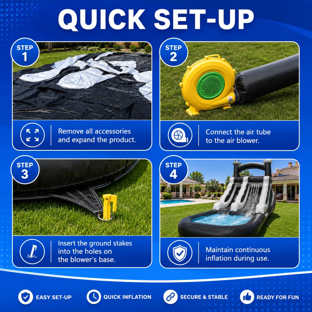 VANCEN (Without Blower) Commercial Inflatable PVC Water Slide Bouncer Castle for Outdoor Backyard Garden Summer Water Play Slide for Kids And Adults Party Entertainment