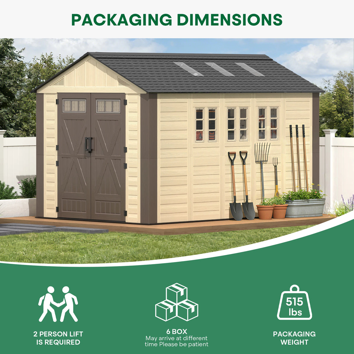 8x6/8/10/12 FT Outdoor Storage Shed, Large Plastic Tool Shed with Floor, Lockable Double Doors & Skylights, Garden Storage House for Lawn Mower, Bikes & Yard Equipment