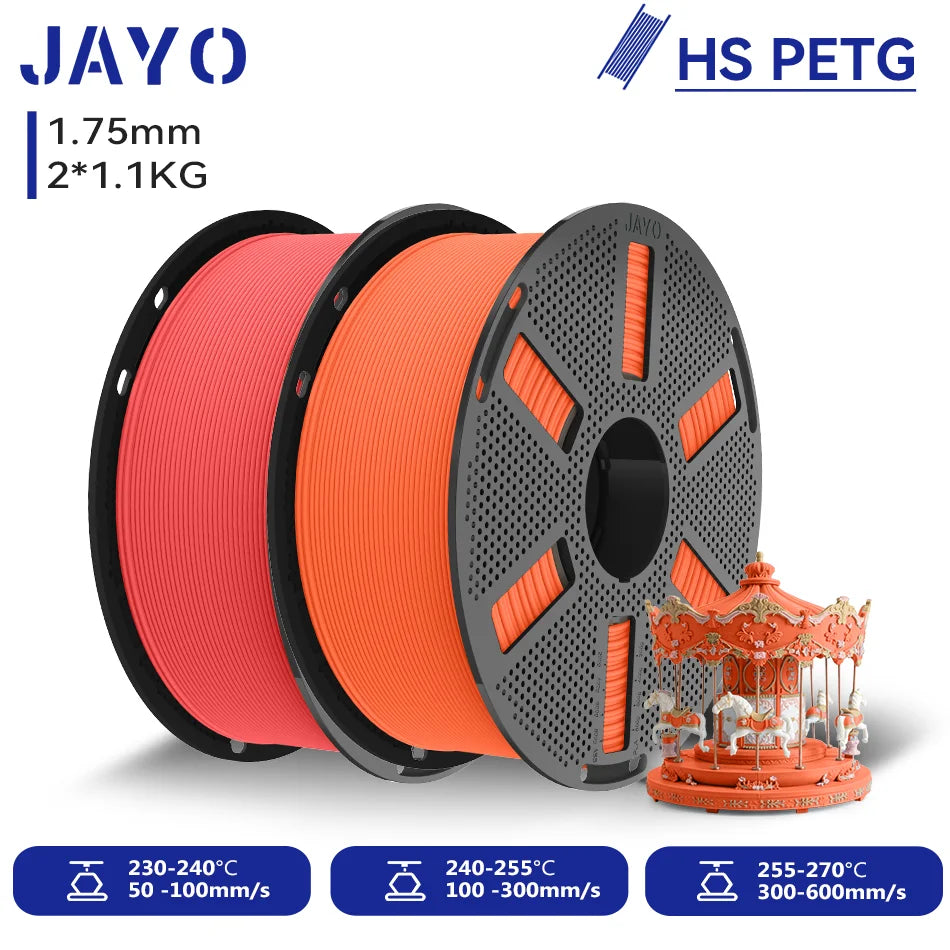 JAYO 2.2KG High Speed Matte PETG 3D Printer Filament High Flow Speedy 50-600mm/s Matte Effect PETG 3D Printing Mateials for 3D Printer & Pen