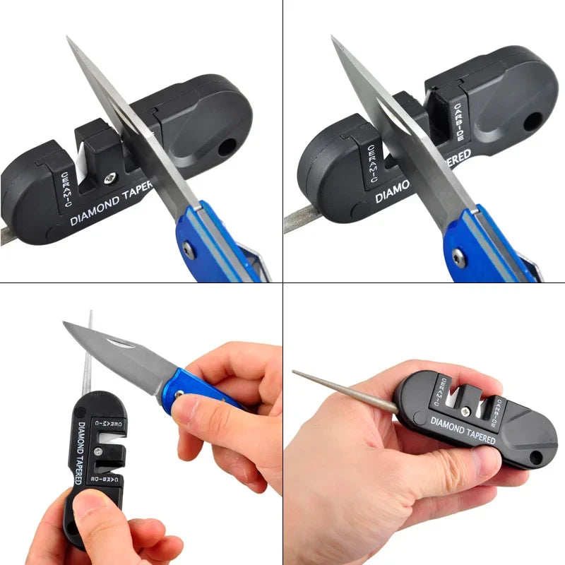 1/2Pcs 4-in-1 Portable Tungsten Ceramic Carbide Knife Sharpener Whetstone for Fish Hook Camping Hiking Outdoor Diamond Tool