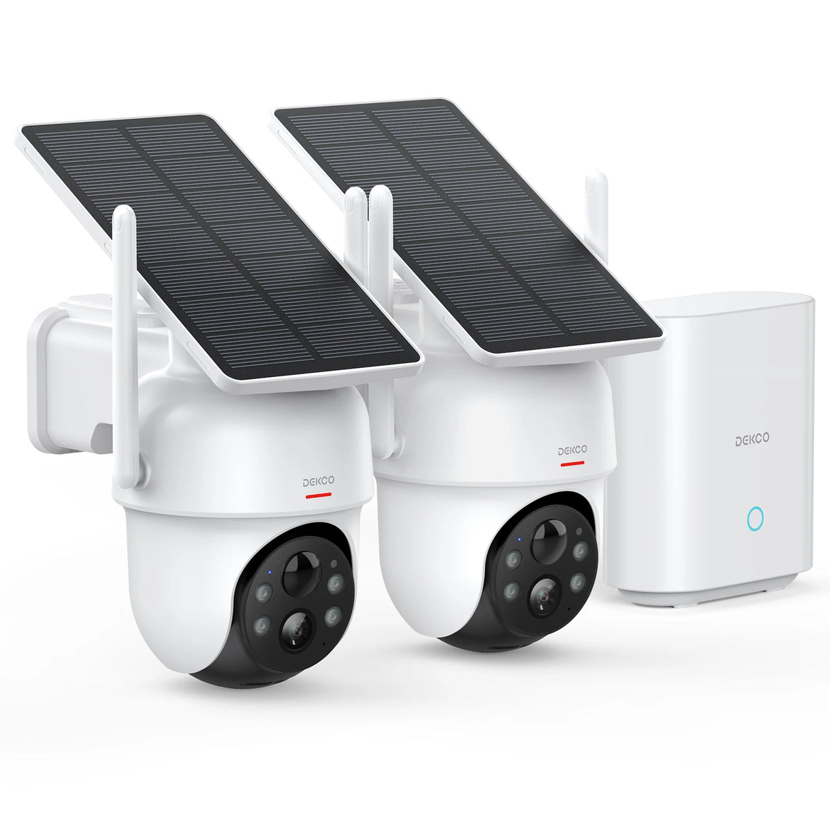 Dekco 3MP Solar Camera System 2 Cam Kit Wireless Cam System Surveillance Wifi PTZ Camera Set with Home Hub Support Alex