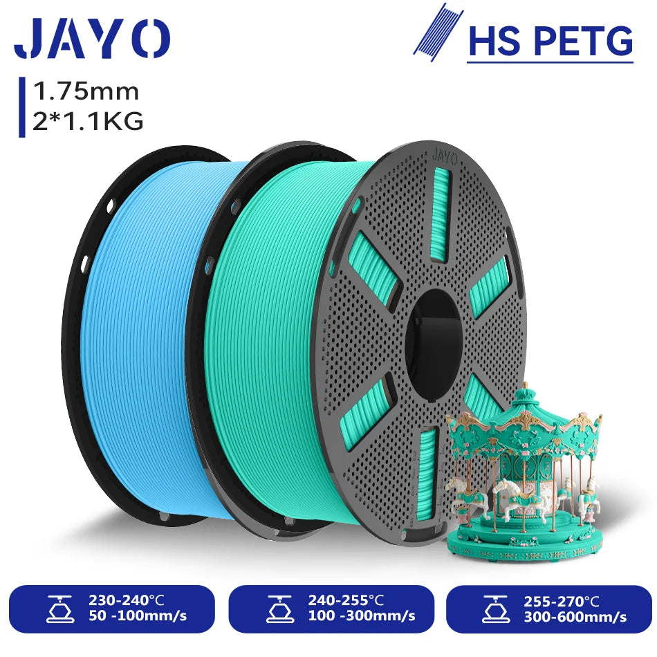 JAYO 2.2KG High Speed Matte PETG 3D Printer Filament High Flow Speedy 50-600mm/s Matte Effect PETG 3D Printing Mateials for 3D Printer & Pen