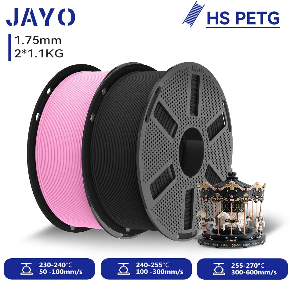 JAYO 2.2KG High Speed Matte PETG 3D Printer Filament High Flow Speedy 50-600mm/s Matte Effect PETG 3D Printing Mateials for 3D Printer & Pen