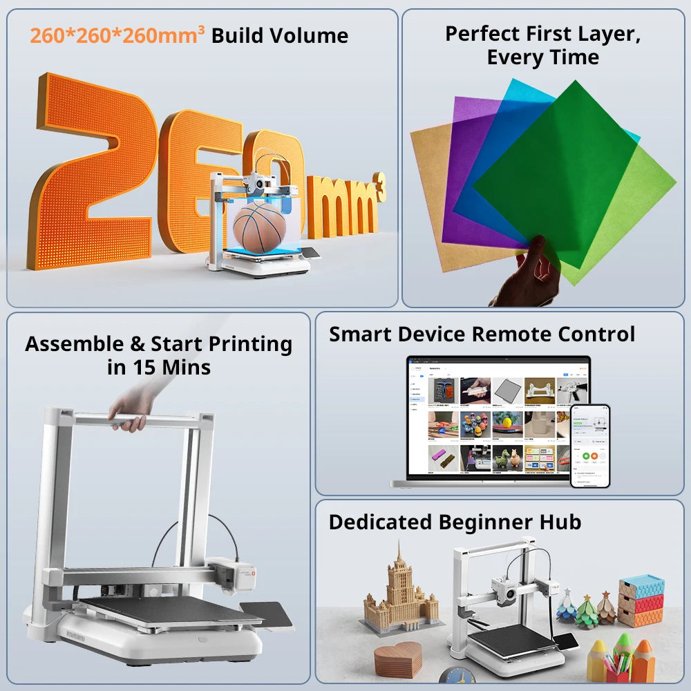 ANYCUBIC Kobra 4/Kobra 4 Combo 600mm/s Fast Printing 3D Printer Up to 8 Colors ACE 2 Pro Filament Drying APP Control 3D Printer