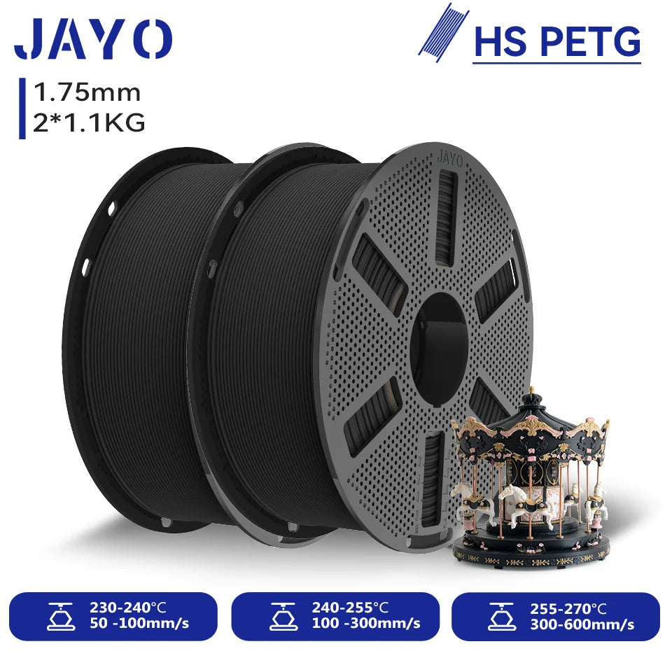 JAYO 2.2KG High Speed Matte PETG 3D Printer Filament High Flow Speedy 50-600mm/s Matte Effect PETG 3D Printing Mateials for 3D Printer & Pen