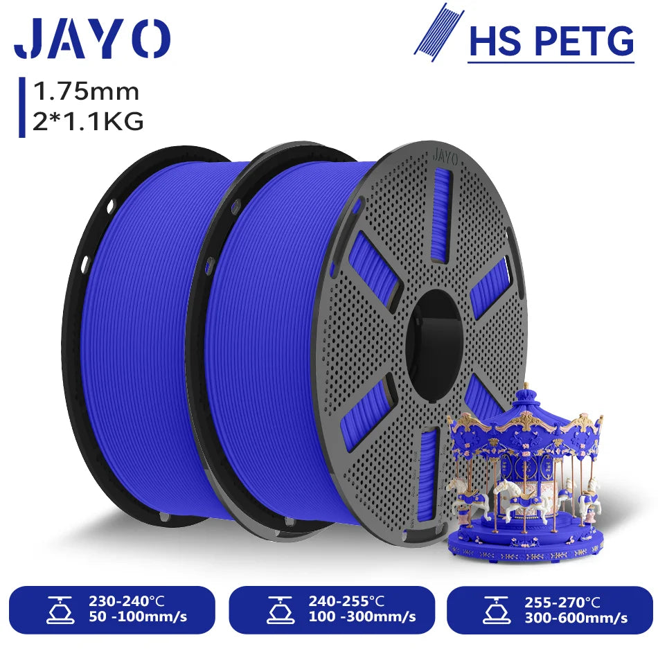JAYO 2.2KG High Speed Matte PETG 3D Printer Filament High Flow Speedy 50-600mm/s Matte Effect PETG 3D Printing Mateials for 3D Printer & Pen