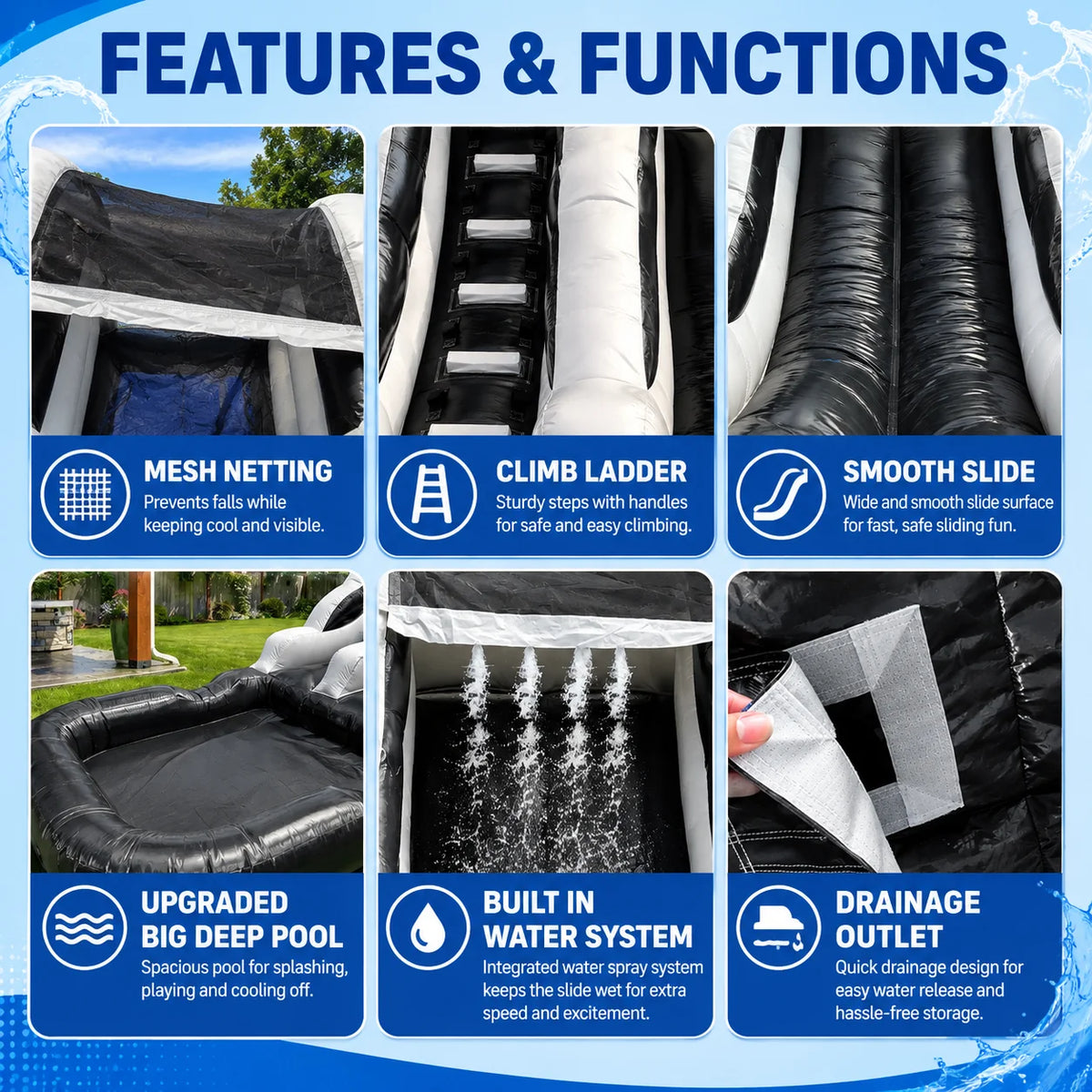 VANCEN (Without Blower) Commercial Inflatable PVC Water Slide Bouncer Castle for Outdoor Backyard Garden Summer Water Play Slide for Kids And Adults Party Entertainment