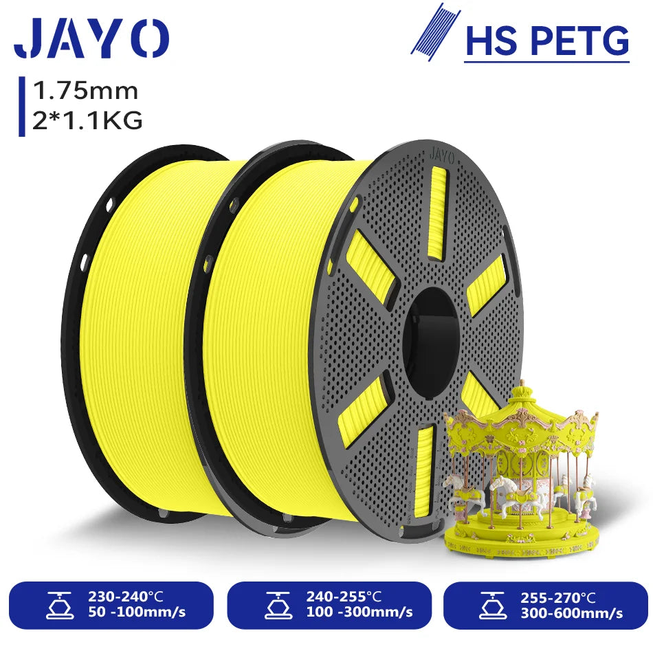 JAYO 2.2KG High Speed Matte PETG 3D Printer Filament High Flow Speedy 50-600mm/s Matte Effect PETG 3D Printing Mateials for 3D Printer & Pen