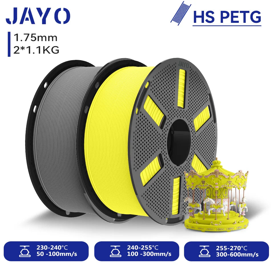 JAYO 2.2KG High Speed Matte PETG 3D Printer Filament High Flow Speedy 50-600mm/s Matte Effect PETG 3D Printing Mateials for 3D Printer & Pen